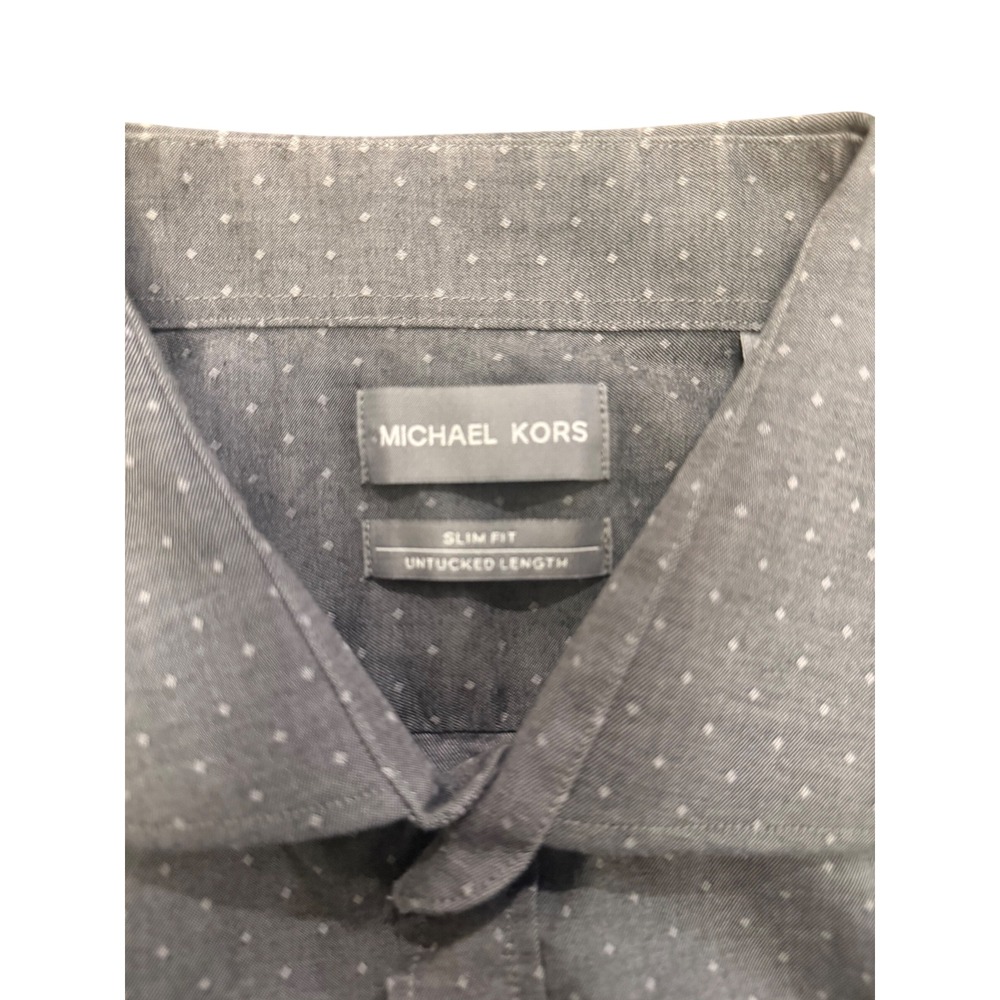 Michael Kors Mens XL Slim Fit Untucked Length Gray Diamond Button Down Shirt - Picture 4 of 5